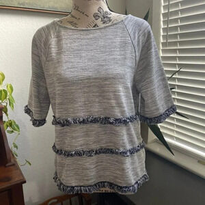 Chico's Women's 0 Small Fringed Top's Gray Basic‎ Bohemian Classic